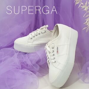 🔻Superga🌺White Canvas Platform Sneakers Minimalist